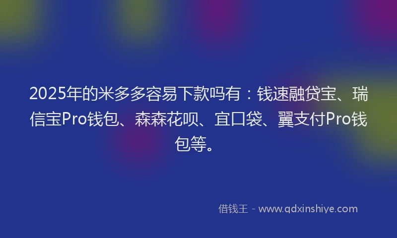 2025年的米多多容易下款吗有：钱速融贷宝、瑞信宝Pro钱包、森森花呗、宜口袋、翼支付Pro钱包等。