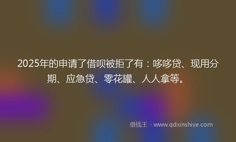 2025年的申请了借呗被拒了有：哆哆贷、现用分期、应急贷、零花罐、人人拿等。
