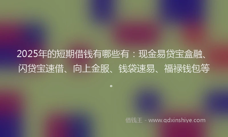 2025年的短期借钱有哪些有：现金易贷宝盒融、闪贷宝速借、向上金服、钱袋速易、福禄钱包等。