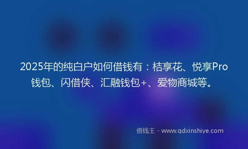 2025年的纯白户如何借钱有：桔享花、悦享Pro钱包、闪借侠、汇融钱包+、爱物商城等。