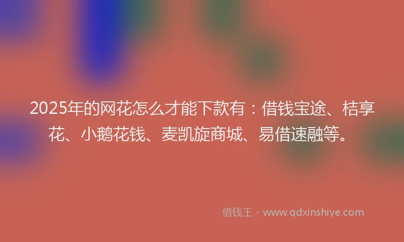 2025年的网花怎么才能下款有：借钱宝途、桔享花、小鹅花钱、麦凯旋商城、易借速融等。