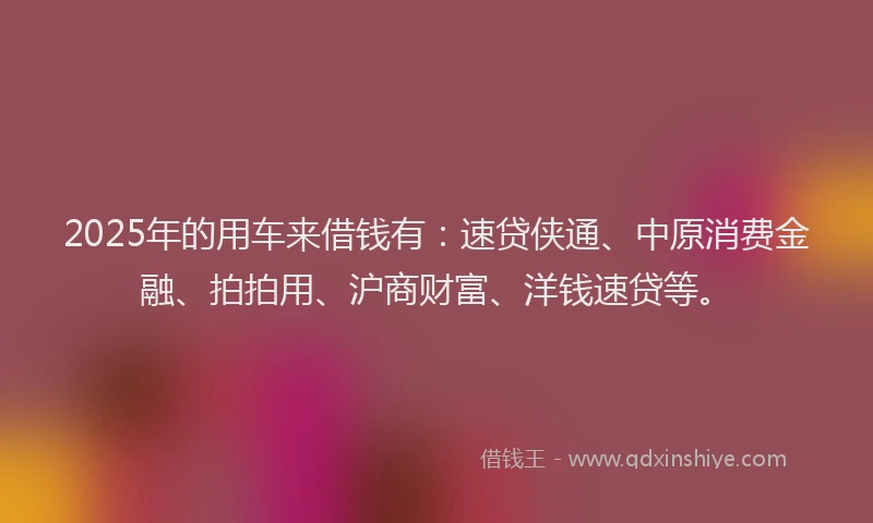 2025年的用车来借钱有：速贷侠通、中原消费金融、拍拍用、沪商财富、洋钱速贷等。