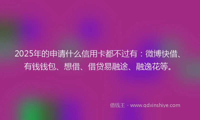 2025年的申请什么信用卡都不过有：微博快借、有钱钱包、想借、借贷易融途、融逸花等。