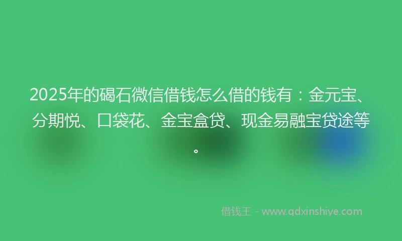 2025年的碣石微信借钱怎么借的钱有：金元宝、分期悦、口袋花、金宝盒贷、现金易融宝贷途等。