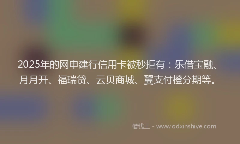 2025年的网申建行信用卡被秒拒有：乐借宝融、月月开、福瑞贷、云贝商城、翼支付橙分期等。