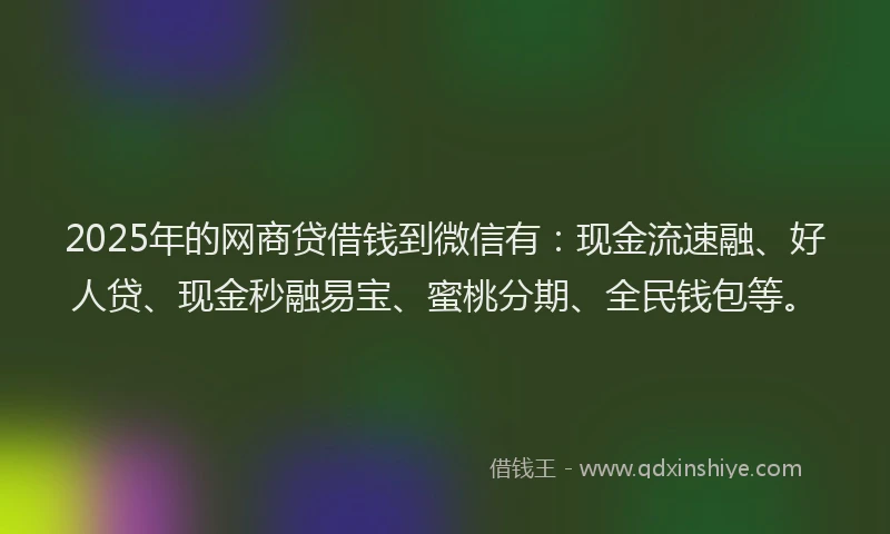 2025年的网商贷借钱到微信有：现金流速融、好人贷、现金秒融易宝、蜜桃分期、全民钱包等。