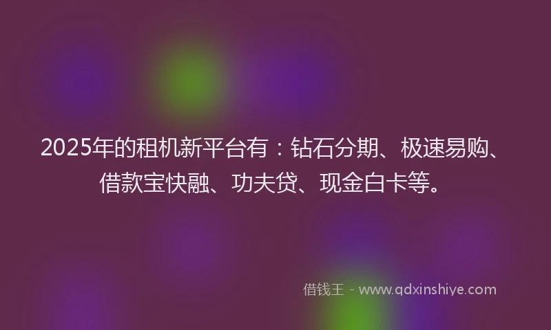 2025年的租机新平台有：钻石分期、极速易购、借款宝快融、功夫贷、现金白卡等。