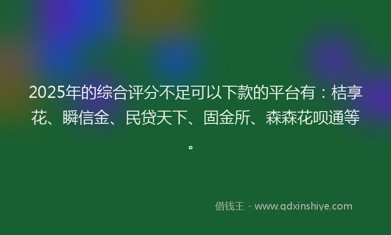 2025年的综合评分不足可以下款的平台有：桔享花、瞬信金、民贷天下、固金所、森森花呗通等。