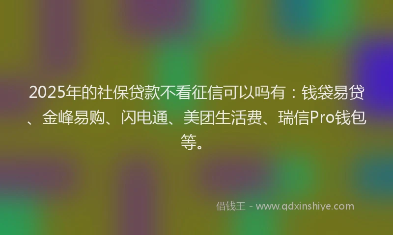 2025年的社保贷款不看征信可以吗有：钱袋易贷、金峰易购、闪电通、美团生活费、瑞信Pro钱包等。