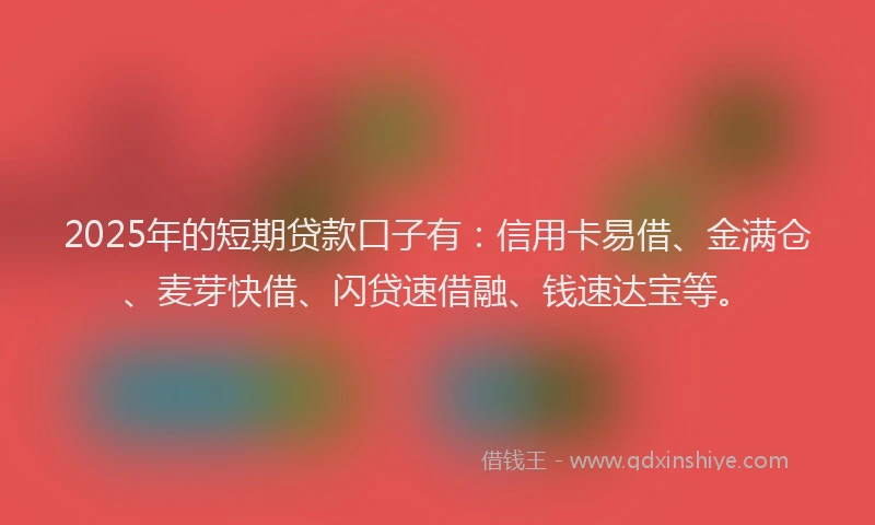 2025年的短期贷款口子有：信用卡易借、金满仓、麦芽快借、闪贷速借融、钱速达宝等。