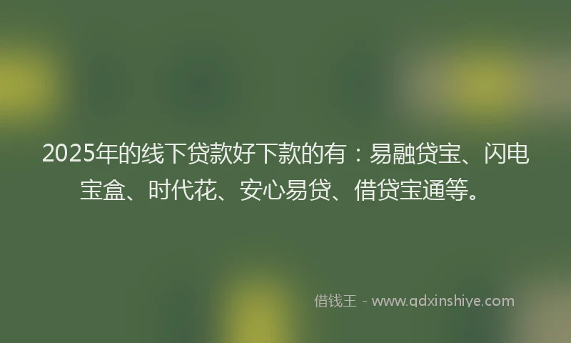 2025年的线下贷款好下款的有：易融贷宝、闪电宝盒、时代花、安心易贷、借贷宝通等。
