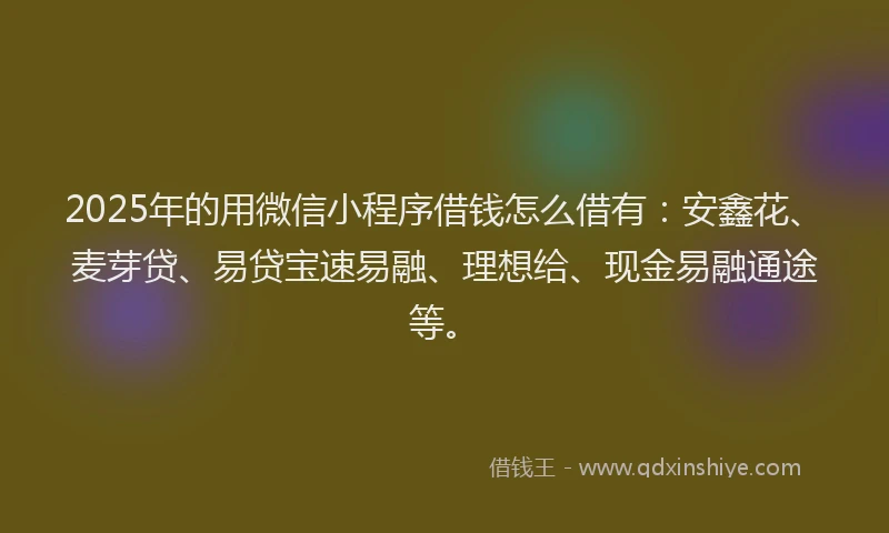 2025年的用微信小程序借钱怎么借有：安鑫花、麦芽贷、易贷宝速易融、理想给、现金易融通途等。