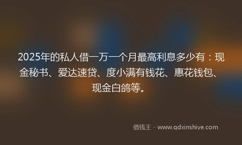 2025年的私人借一万一个月最高利息多少有：现金秘书、爱达速贷、度小满有钱花、惠花钱包、现金白鸽等。