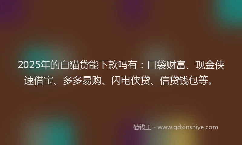 2025年的白猫贷能下款吗有：口袋财富、现金侠速借宝、多多易购、闪电侠贷、信贷钱包等。