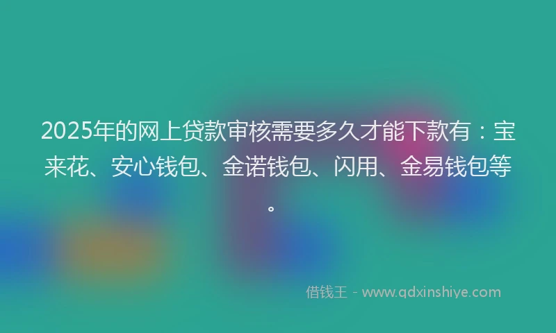 2025年的网上贷款审核需要多久才能下款有：宝来花、安心钱包、金诺钱包、闪用、金易钱包等。