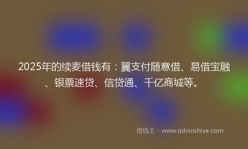 2025年的续麦借钱有：翼支付随意借、易借宝融、银票速贷、信贷通、千亿商城等。