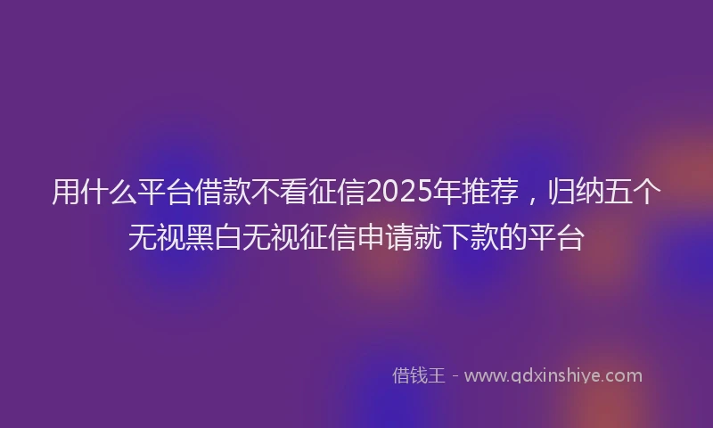 用什么平台借款不看征信2025年推荐，归纳五个无视黑白无视征信申请就下款的平台