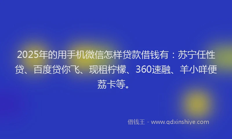 2025年的用手机微信怎样贷款借钱有：苏宁任性贷、百度贷你飞、现租柠檬、360速融、羊小咩便荔卡等。