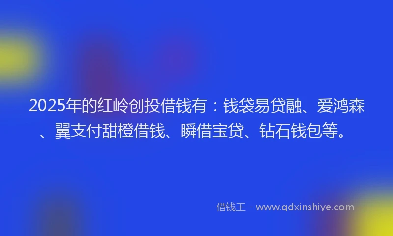 2025年的红岭创投借钱有：钱袋易贷融、爱鸿森、翼支付甜橙借钱、瞬借宝贷、钻石钱包等。