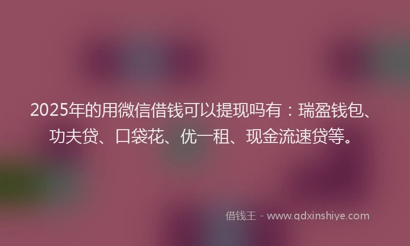 2025年的用微信借钱可以提现吗有：瑞盈钱包、功夫贷、口袋花、优一租、现金流速贷等。