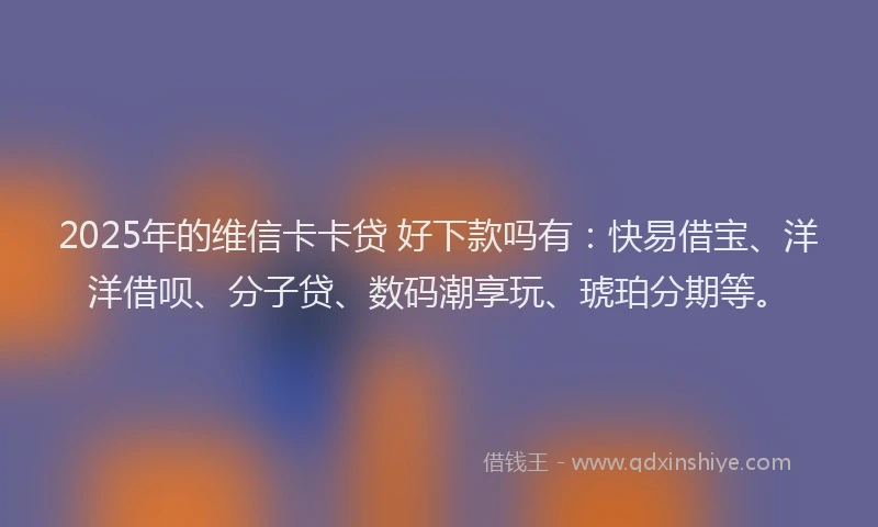 2025年的维信卡卡贷 好下款吗有：快易借宝、洋洋借呗、分子贷、数码潮享玩、琥珀分期等。