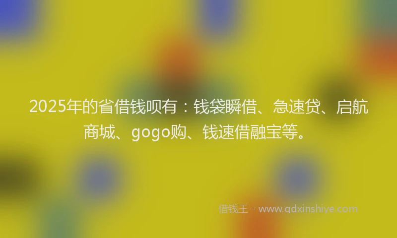 2025年的省借钱呗有：钱袋瞬借、急速贷、启航商城、gogo购、钱速借融宝等。