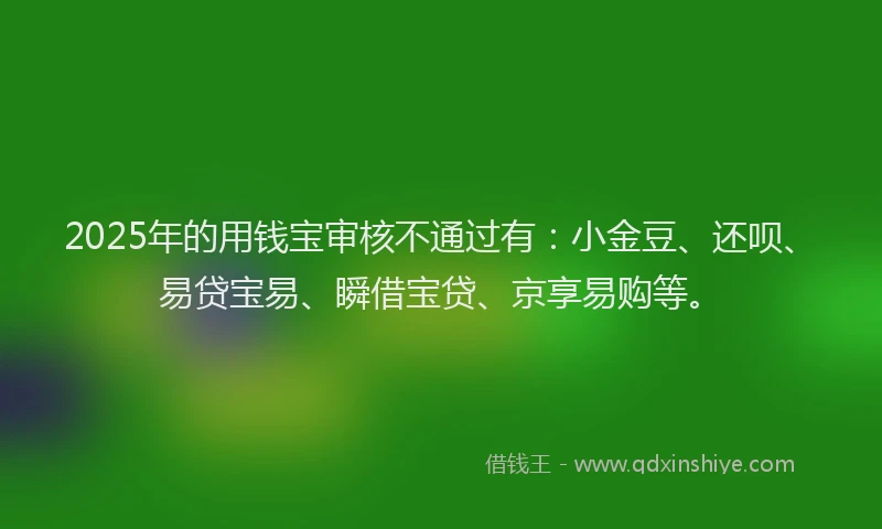 2025年的用钱宝审核不通过有：小金豆、还呗、易贷宝易、瞬借宝贷、京享易购等。