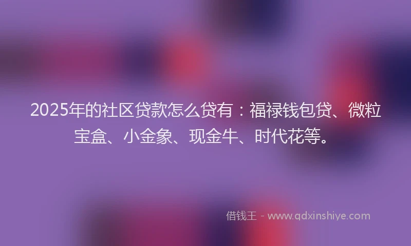 2025年的社区贷款怎么贷有：福禄钱包贷、微粒宝盒、小金象、现金牛、时代花等。