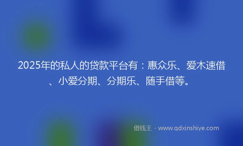 2025年的私人的贷款平台有：惠众乐、爱木速借、小爱分期、分期乐、随手借等。