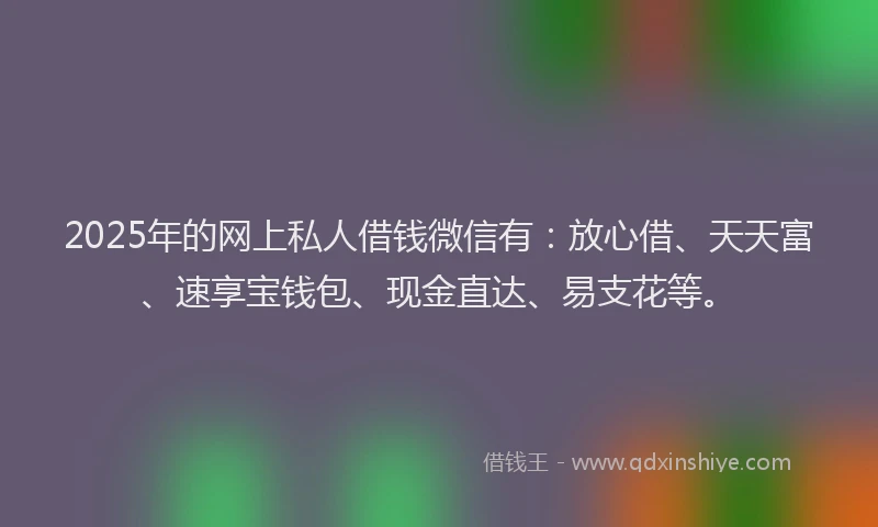 2025年的网上私人借钱微信有：放心借、天天富、速享宝钱包、现金直达、易支花等。