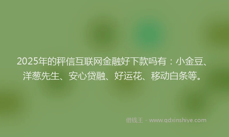 2025年的秤信互联网金融好下款吗有：小金豆、洋葱先生、安心贷融、好运花、移动白条等。