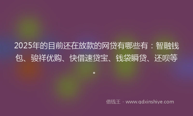 2025年的目前还在放款的网贷有哪些有：智融钱包、骏祥优购、快借速贷宝、钱袋瞬贷、还呗等。