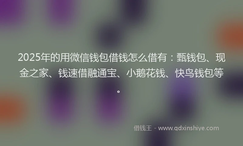 2025年的用微信钱包借钱怎么借有：甄钱包、现金之家、钱速借融通宝、小鹅花钱、快鸟钱包等。