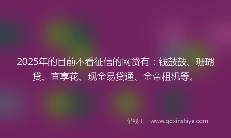 2025年的目前不看征信的网贷有：钱鼓鼓、珊瑚贷、宜享花、现金易贷通、金帝租机等。