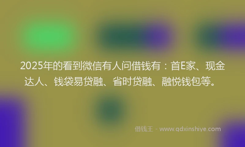 2025年的看到微信有人问借钱有：首E家、现金达人、钱袋易贷融、省时贷融、融悦钱包等。