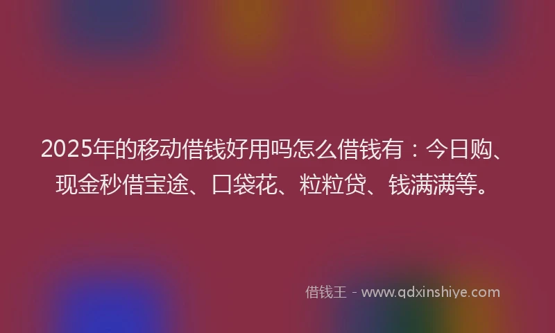 2025年的移动借钱好用吗怎么借钱有：今日购、现金秒借宝途、口袋花、粒粒贷、钱满满等。