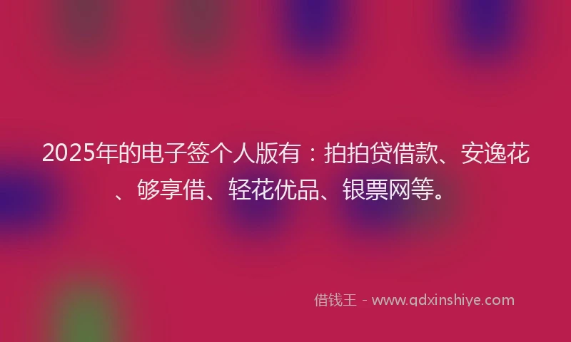 2025年的电子签个人版有：拍拍贷借款、安逸花、够享借、轻花优品、银票网等。