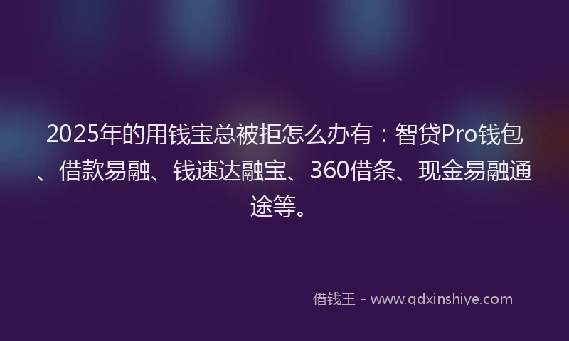 2025年的用钱宝总被拒怎么办有：智贷Pro钱包、借款易融、钱速达融宝、360借条、现金易融通途等。