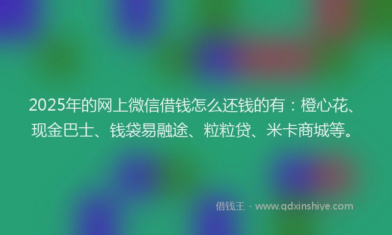 2025年的网上微信借钱怎么还钱的有：橙心花、现金巴士、钱袋易融途、粒粒贷、米卡商城等。