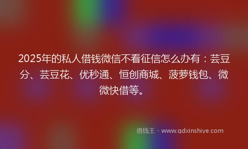 2025年的私人借钱微信不看征信怎么办有：芸豆分、芸豆花、优秒通、恒创商城、菠萝钱包、微微快借等。