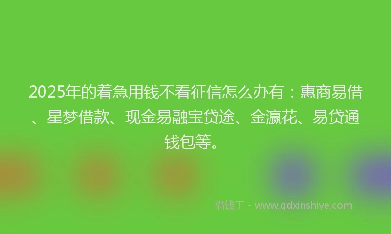 2025年的着急用钱不看征信怎么办有：惠商易借、星梦借款、现金易融宝贷途、金瀛花、易贷通钱包等。