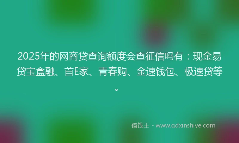2025年的网商贷查询额度会查征信吗有：现金易贷宝盒融、首E家、青春购、金速钱包、极速贷等。