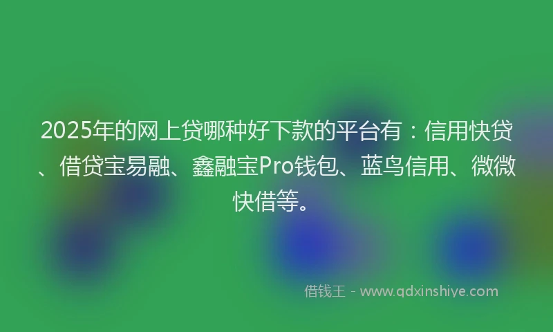 2025年的网上贷哪种好下款的平台有：信用快贷、借贷宝易融、鑫融宝Pro钱包、蓝鸟信用、微微快借等。