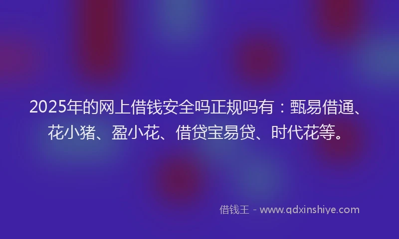 2025年的网上借钱安全吗正规吗有：甄易借通、花小猪、盈小花、借贷宝易贷、时代花等。