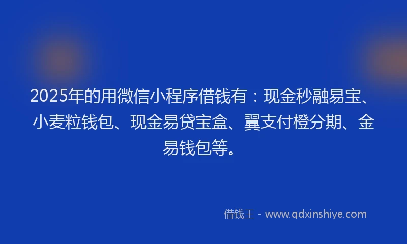 2025年的用微信小程序借钱有：现金秒融易宝、小麦粒钱包、现金易贷宝盒、翼支付橙分期、金易钱包等。