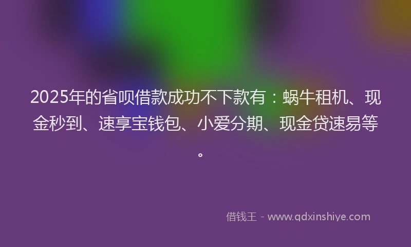 2025年的省呗借款成功不下款有：蜗牛租机、现金秒到、速享宝钱包、小爱分期、现金贷速易等。