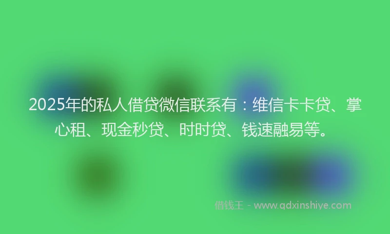 2025年的私人借贷微信联系有：维信卡卡贷、掌心租、现金秒贷、时时贷、钱速融易等。