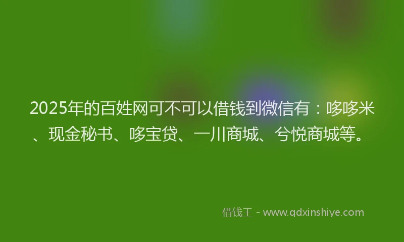 2025年的百姓网可不可以借钱到微信有：哆哆米、现金秘书、哆宝贷、一川商城、兮悦商城等。