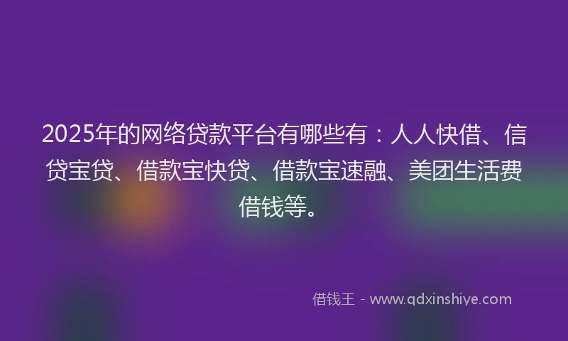 2025年的网络贷款平台有哪些有：人人快借、信贷宝贷、借款宝快贷、借款宝速融、美团生活费借钱等。
