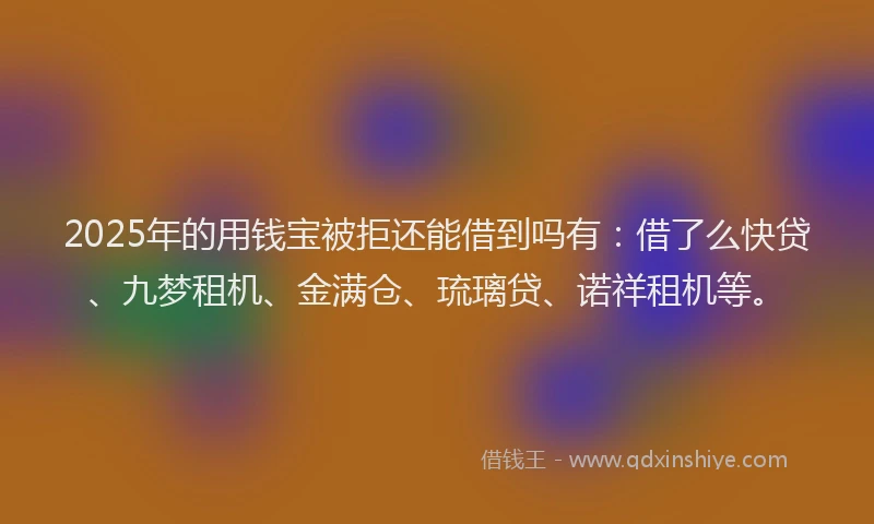 2025年的用钱宝被拒还能借到吗有：借了么快贷、九梦租机、金满仓、琉璃贷、诺祥租机等。